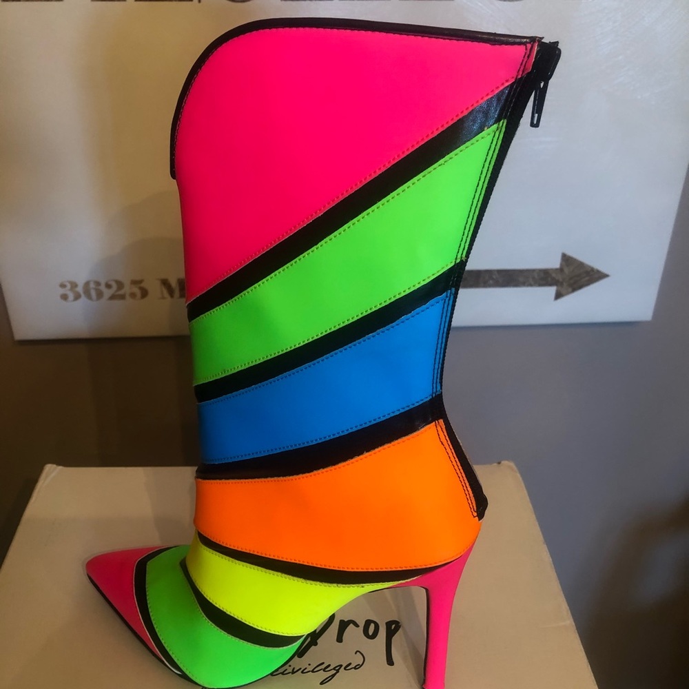 Dolls kill neon rainbow stripe cowboy boots